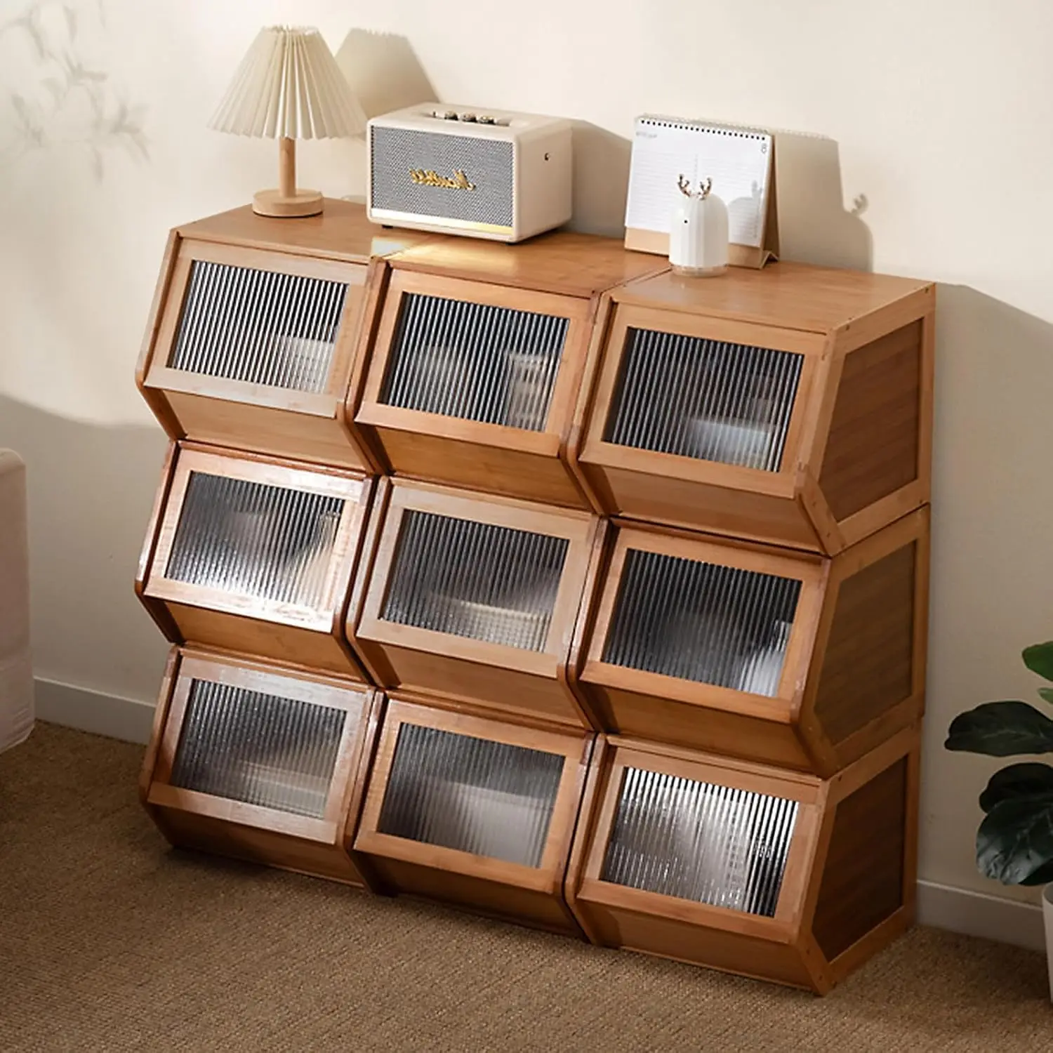 Vintage-Kommode aus Bambus: Rustikaler Organizer mit mehreren Schubladen für Schlafzimmer/Wohnzimmer/Flur