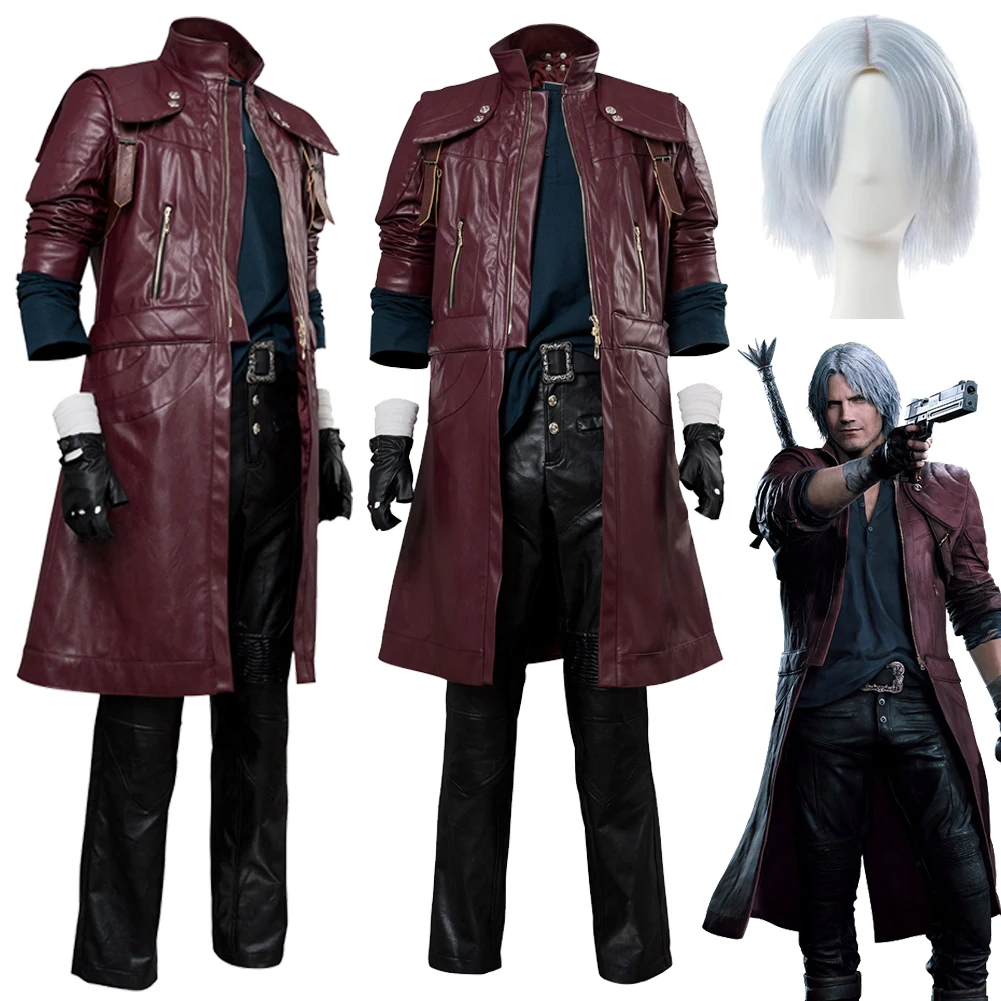 Anime Spiel DMC5 Dante Cosplay Fantasia Kostüm Perücke Disguise Für Männer Männlich Erwachsene Mantel Hosen Halloween Karneval Party Anzug Image