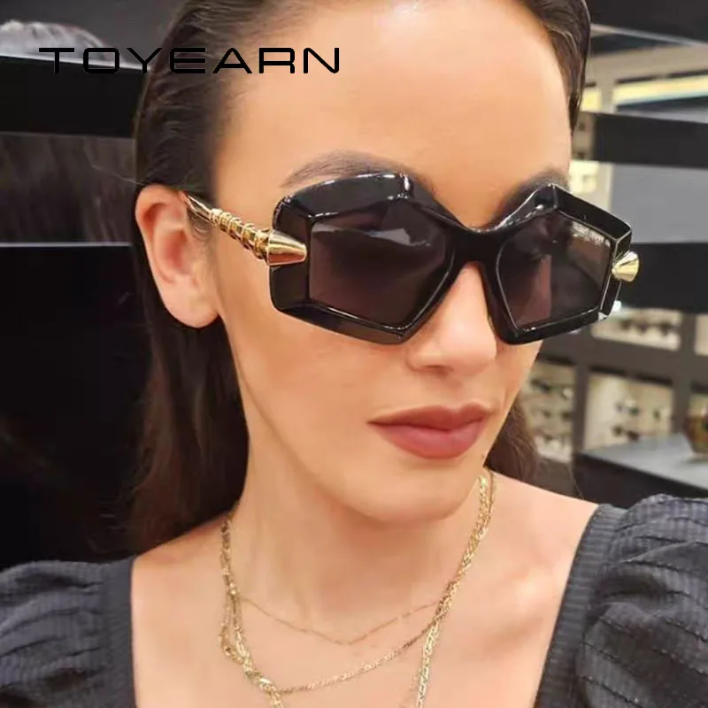 Neue Übergroße Vintage Heterotypische Sonnenbrille Frauen Für Männer Sonnenbrille Luxus Marke Designer Beliebte Punk Großen Rahmen Metall Shades Image