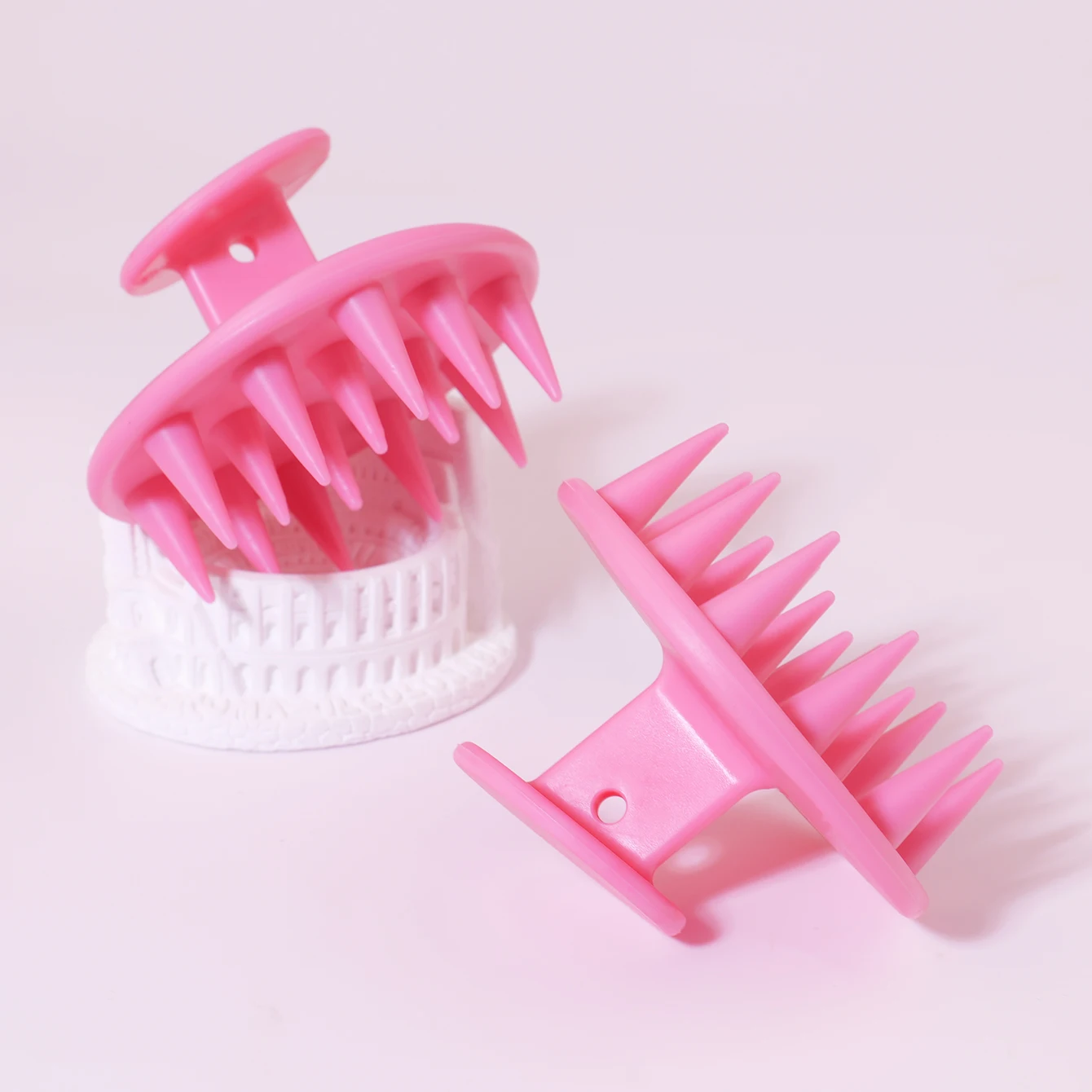 2-teilige Silikon-Kopfhautmassagegerät-Shampoo-Bürste, Haarschrubber mit weichem Silikon, Kopfhautmassagegerät, speziell für Echthaarperücken Image