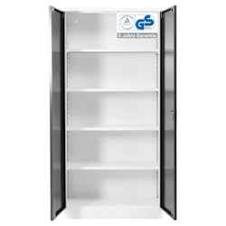 PROREGAL Stahlschrank BEE mit 10 lackierten Fachböden | HxBxT 195x92x60cm | Weiß-Schwarz | Werkstattschrank Werkzeugschrank Aktenschrank Image