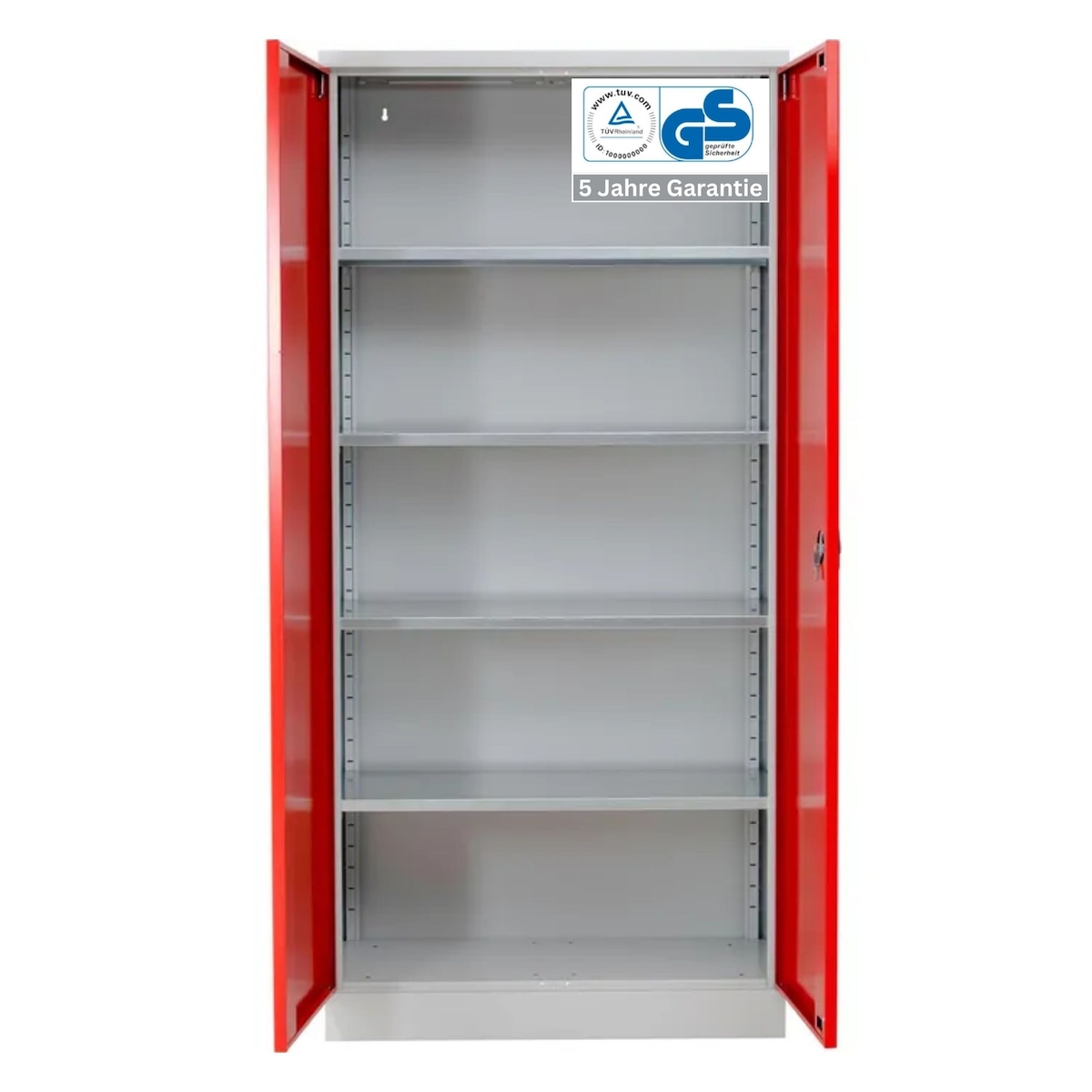 PROREGAL Stahlschrank BEE mit 8 lackierten Fachböden | HxBxT 195x92x60cm | Grau-Rot | Werkstattschrank Werkzeugschrank Aktenschrank Universalschrank Image