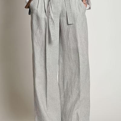 TEMU Style Loose Straight-leg Wide Pants With Adjustable Drawstring Waist - Drapey Textured Fabric, Non-stretch Solid Color Trousers For Casual & Formal Wear, Versatile Clothing, No Stretch Material Image