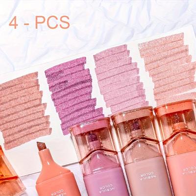 TEMU 4pcs Sparkling Highlighter Pens Set, Adjustable Line Width, Marking For Notes And Diaries, Hand Account Pen Collection, Notetaking Supplies|glittery Finish|transparent Image