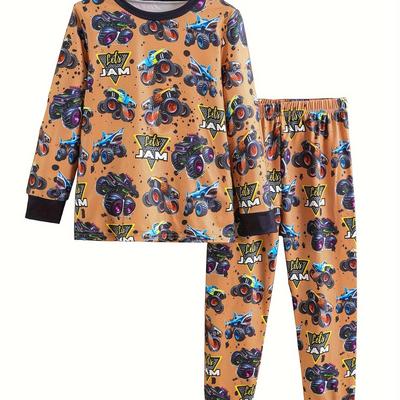 TEMU 1 Set Boy's Casual Pajama Set, Trendy Print Round Neck Long Sleeve T-shirts & Trousers, Comfy & Skin-friendly Set, As Daily Gift