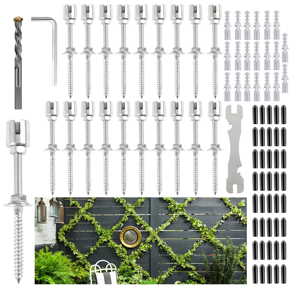 20 Halter Edelstahl-Gartendraht-Spaliersystem für Kletterpflanzen, Ranken und grüne Wand mit Wandhalterungen Image