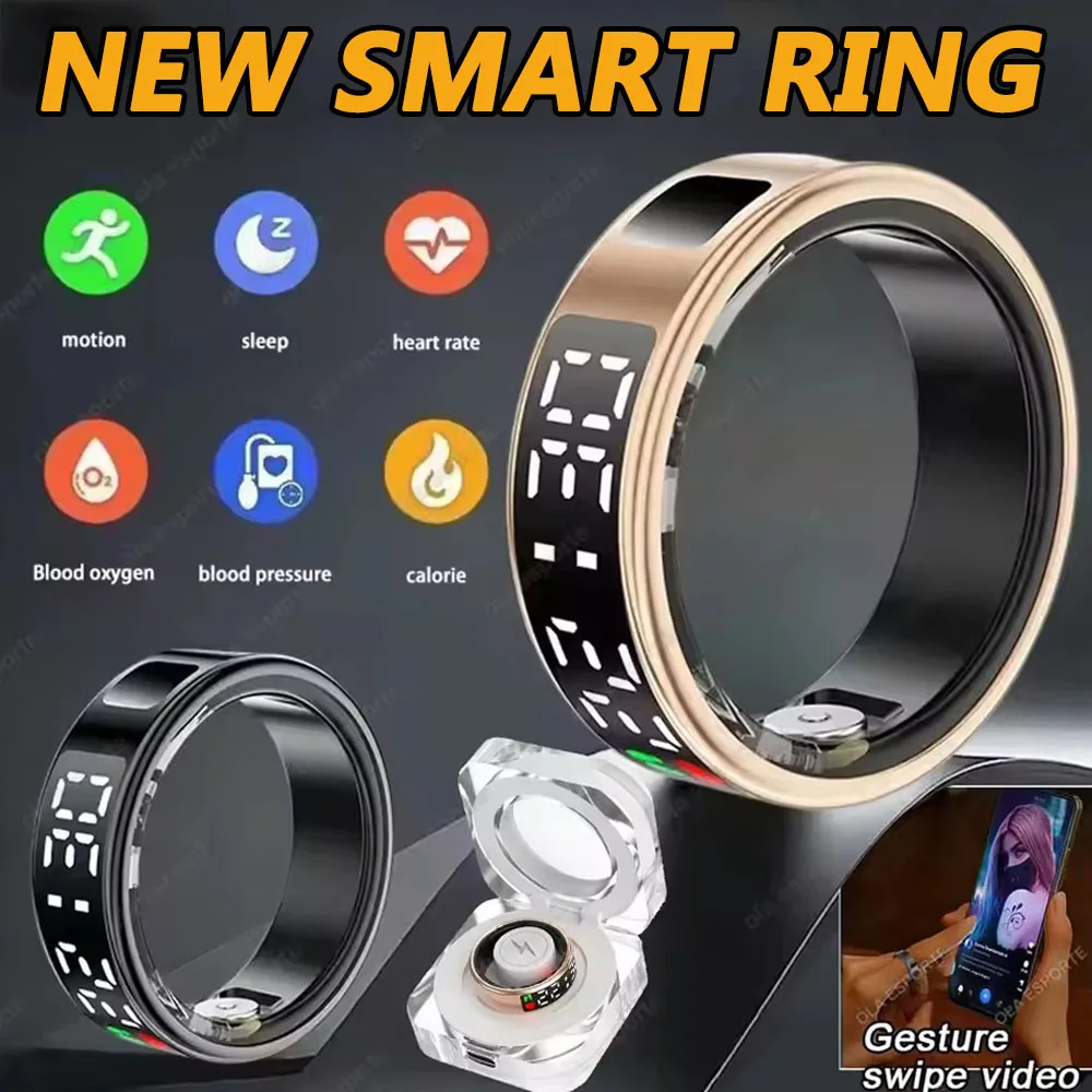 Smart Ring Für Männer Frauen LED Display Bildschirm Herzfrequenz Blut Sauerstoff Überwachung Multi Sport Modi IP68 & 5ATM Wasserdicht Pk SR08 Image