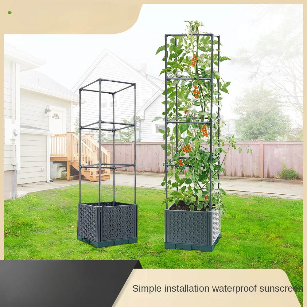 Pflanzkasten mit quadratischer Oberseite, Pflanzregal für Gemüse und Obst, Familienbalkon, Pflanzhalterung für Kletterrebe Image