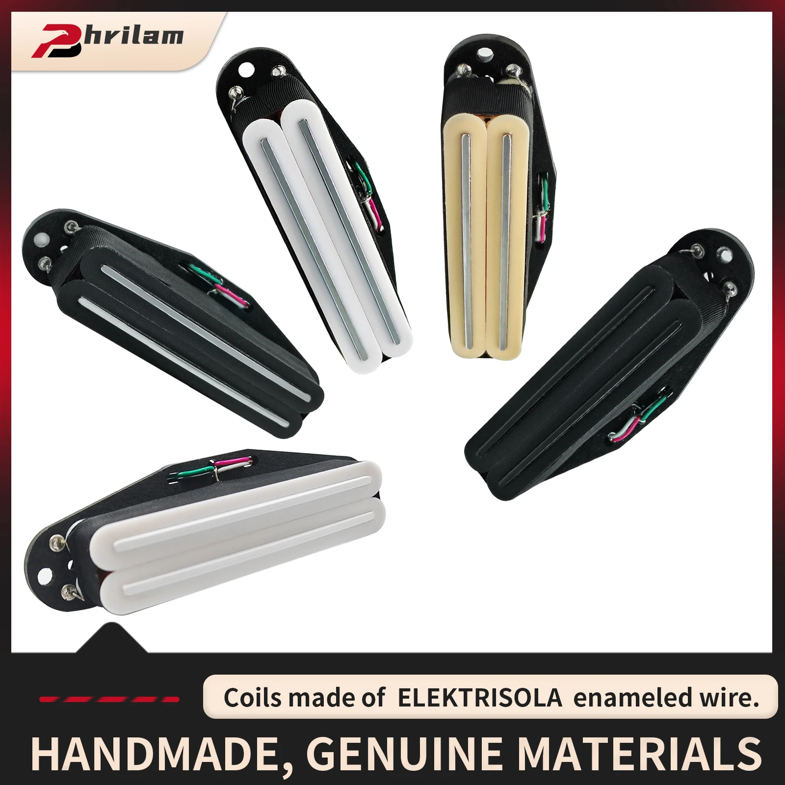 Phrilam Pro ST Alnico5 Dual Single Coil Size Mini Humbucker Pickup Super Distortion für E-Gitarre im St-Stil, 5 Farben Image