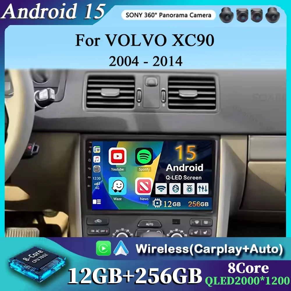 10 zoll Für VOLVO XC90 2004-2014 12 + 256GB Android 15 4G Touchscreen Auto Radio multimedia Video Player GPS Navigation Carplay DSP Image