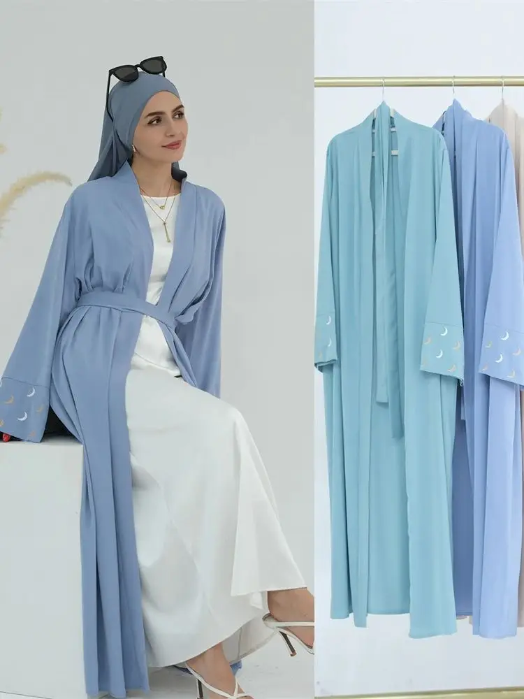 Ramadan-Mond-gestickter Abaya-Kimono für Damen, Dubai, Luxus, 2025, islamischer muslimischer Kaftan, bescheidenes Kleid, Kebaya-Kaftan, Abayas für Frauen Image