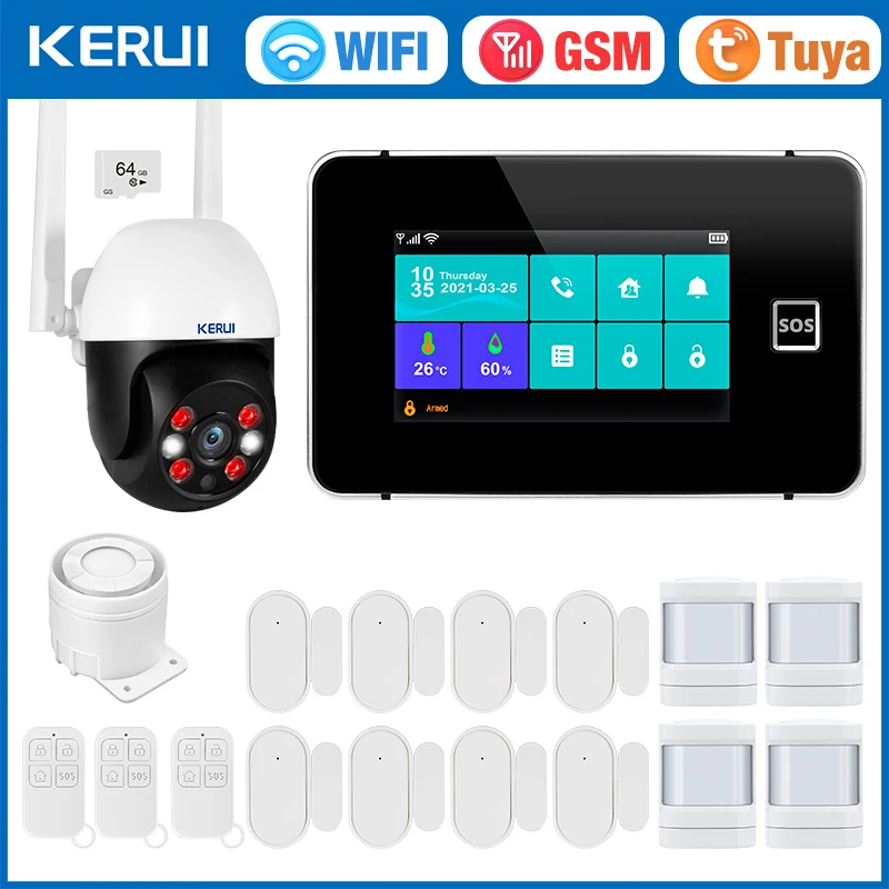 KERUI G60B 4,3 Zoll Touch Screen Panel WIFI GSM Alarm System mit Temperatur Feuchtigkeit Display Tuya Smart Home Alarm für Haus Image