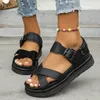 Große Größe Sandalen Frauen 2025, Sommer Neue Schwarz Plattform Mittleren Absatz Casual Damen Schuhe