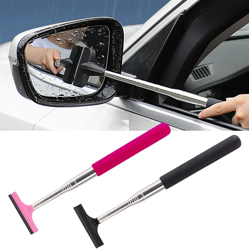 Auto Rückspiegel Wischer Teleskop Griff Auto Rückspiegel Wischer Edelstahl Auto Glas Reinigung Werkzeug Pinsel Auto Zubehör Image