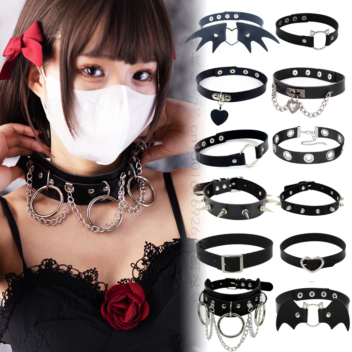 Frau Schwarz Punk Choker Kragen Halskette Sexy PU Leder Herz Lock Schlüssel Spike Chocker Gothic Cosplay Zubehör Partei Schmuck Image
