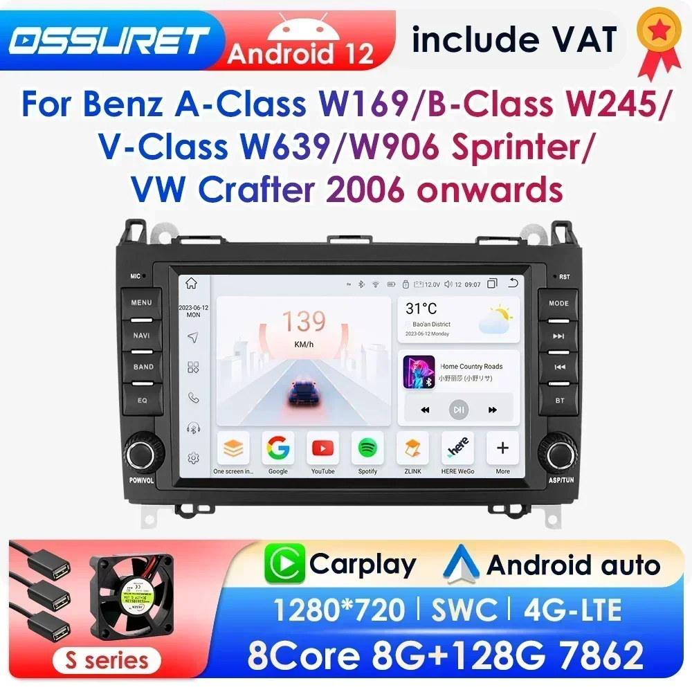 Ai carplay android12 Autoradio Stereo-Multimedia-Player für Mercedes-Benz a-b-v-Klasse b200 w169 w245 w639 w906 Sprinter GPS Navi Image