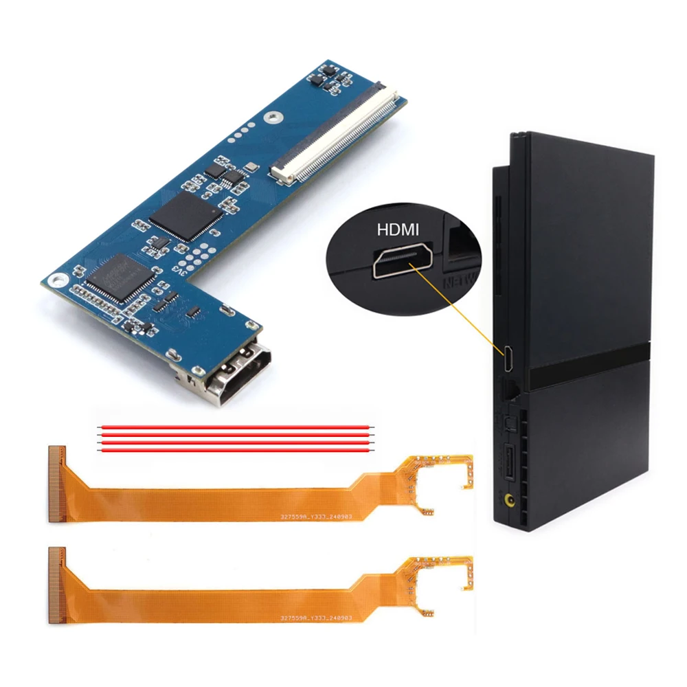 Hispeedido PS2 Slim Digital HDMI-kompatibel Kit Digital zu Digital HDMI-kompatibel Mod Für PlayStation 2 Slim Konsole W/2 Kabel