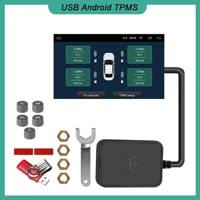USB Android TPMS Spare Tyre External Sensor Tire Pressure Freely Wireless for Car Navigation Radio DVD Player Detection