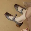 Neue Frühling Frauen Pumps Split Lederschuhe für Frauen Square Toe Low Heel Pumps Retro braun Mary Jane Schuhe Schnürschuhe Damenschuhe