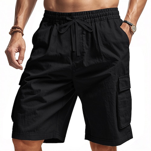 Herren Cargo-Shorts Sommershorts Bermudashorts Freizeitshorts Kordelzug Mehrere Taschen Gerader Schnitt Einfach Atmungsaktiv Feuchtigkeitsableitend Knielang Outdoor Lässig Laufen Mode Streetwear Image