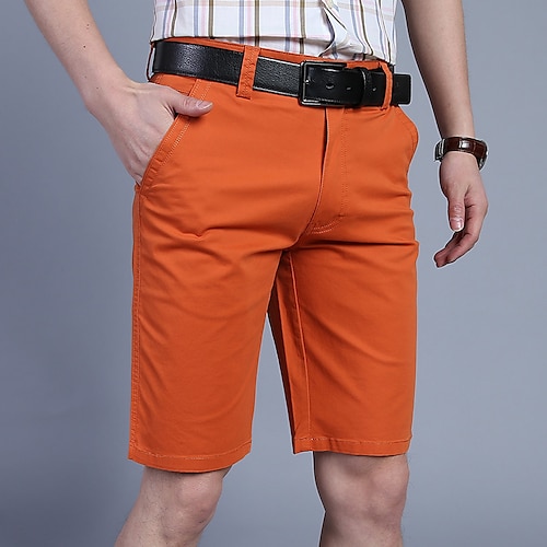 Herren Shorts Kurze Hosen Chino Bermuda Shorts Bermudas Tasche Glatt Komfort Atmungsaktiv Outdoor Täglich Ausgehen Baumwollmischung Modisch Strassenmode Armeegrün Orange Image