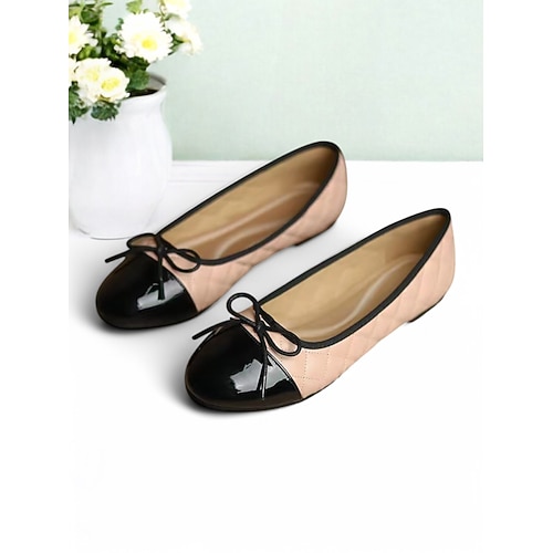 klassische Ballerinas mit Schleife für Damen – bequeme Schlupfschuhe mit runder Spitze für Büro Alltag Image