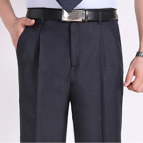 Herren Anzughosen Hose Hosen Freizeithose Faltenhose Tasche Glatt Komfort Atmungsaktiv Hochzeit Geschäft Casual Retro Vintage Klassisch Gelb Hellgrün Hoher Taillenbund elastisch Image