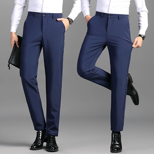 Herren Anzughosen Hose Hosen Anzughose Tasche Glatt Komfort Atmungsaktiv Outdoor Täglich Ausgehen Brautkleider schlicht Ausgefallene Schwarz Dunkelblau Image