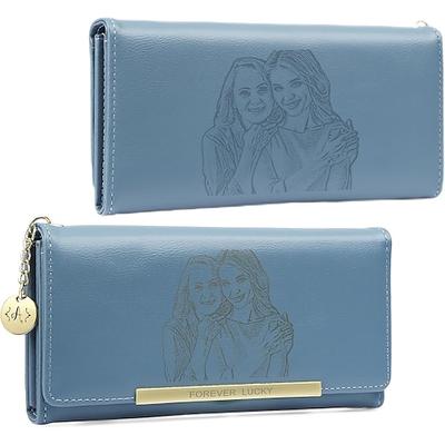 personalisierte Fotobrieftasche für Frauen, individuelles Muttertagsgeschenk, gravierte Lederbrieftasche für Mama, Ehefrau, Freundin – Jahrestag, Geburtstag, Hochzeit, Weihnachten und mehr