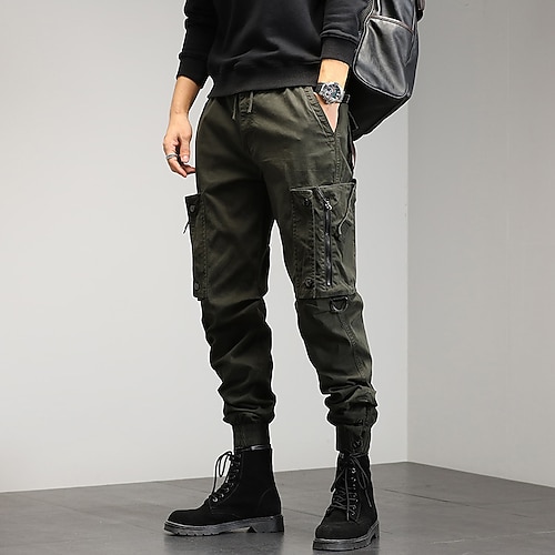 Herren Harem Hip Hop Techwear Streetwear Taktische Jogger Cargohose lässige funktionelle Overalls Jeanshose grün Image