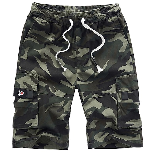 Herren Taktische Shorts Cargo-Shorts Shorts mit Camouflage-Muster Sommershorts Kordelzug Elastischer Bund Einfarbig Tarnung Ripstop Atmungsaktiv Schwarz Armeegrün Image