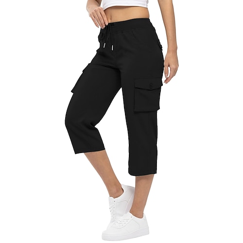 Damen Caprihose Stoffhosen Fallschirmhose Alltagstauglich Lässig Wadenlang Natürliche Taille Einfach Tasche Elastisches Kordelzugdesign Atmungsaktivität Weich Mikroelastisch Täglich Straße Pfauenblau Image