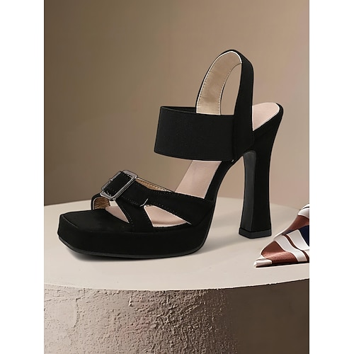 grüne Plateausandalen mit Blockabsatz für Damen – offene Wildlederschuhe für Partys und Sommer-Dates Image