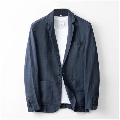 Men's 100% Linen Blazer Suits Wedding Anniversary Vacation Elegant Neutral Spring Fall Cotton Linen Solid Color Buttons Comfy Single Breasted One-button Blazer White Navy Blue Beige Gray