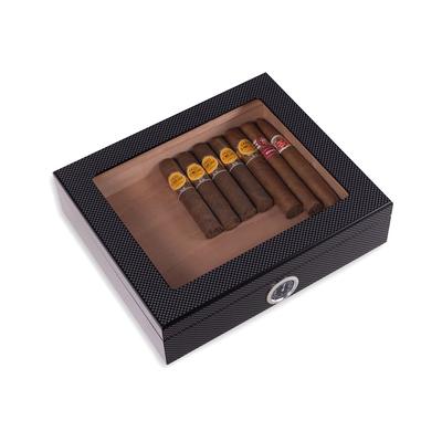 Bey-Berk Carbon Fiber Design 20-Cigar Humidor With Glass Viewing Top & Cedar Lining