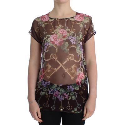 Dolce & Gabbana Black Key Floral Print Silk Blouse