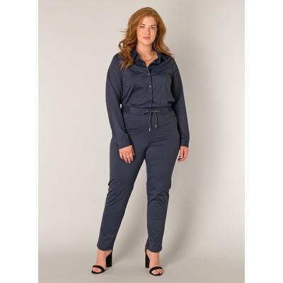 Stoffhose BASE LEVEL CURVY "Liana", Damen, Gr. 50, Länge 30, blau (dunkelblau), Web, Obermaterial: 75% Polyamid, 25% Elasthan, unifarben, casual, lang, Hosen, Sommerhose mit Stretch und Kordelzug, im Jeggings-Style Image