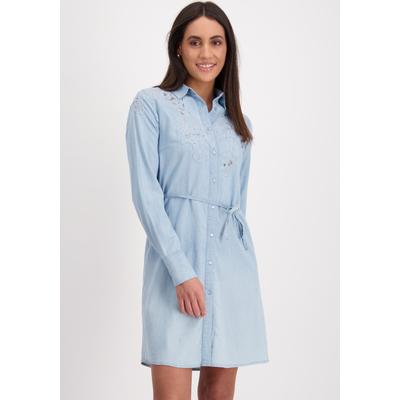 Jeanskleid MONARI, Damen, Gr. 36, N-Gr, blau (jeans), Web, Obermaterial: 68% Lyocell, 32% Baumwolle, unifarben, modisch, klassisch kniefrei, Rundhals, Langarm Ärmel mit Ärmelschlitz,eingesetzt Manschette mit Knöpfen, Kleider, mit Bindegürtel Image