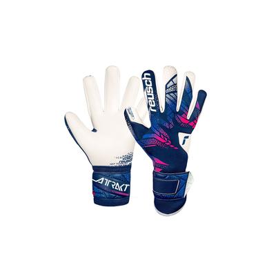 Torwarthandschuhe REUSCH "Attrakt RE:GRIP", Damen, Gr. 8, pink (pink, blau), 56% Elastodien, 34% Polyester, 5% Polyurethan, mehrfarbig, sportlich, Handschuhe, mit Negative Cut Image