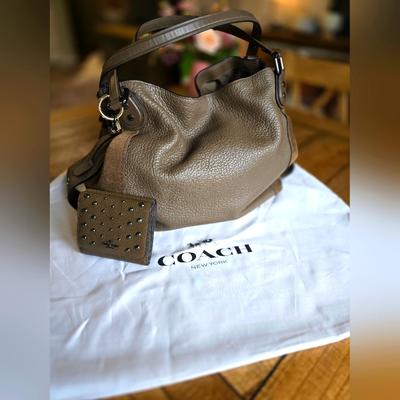 Coach Bags | Coach Leather & Suede Bag W/Matching Wallet & Coach Robot Charm | Color: Brown/Green | Size: Os