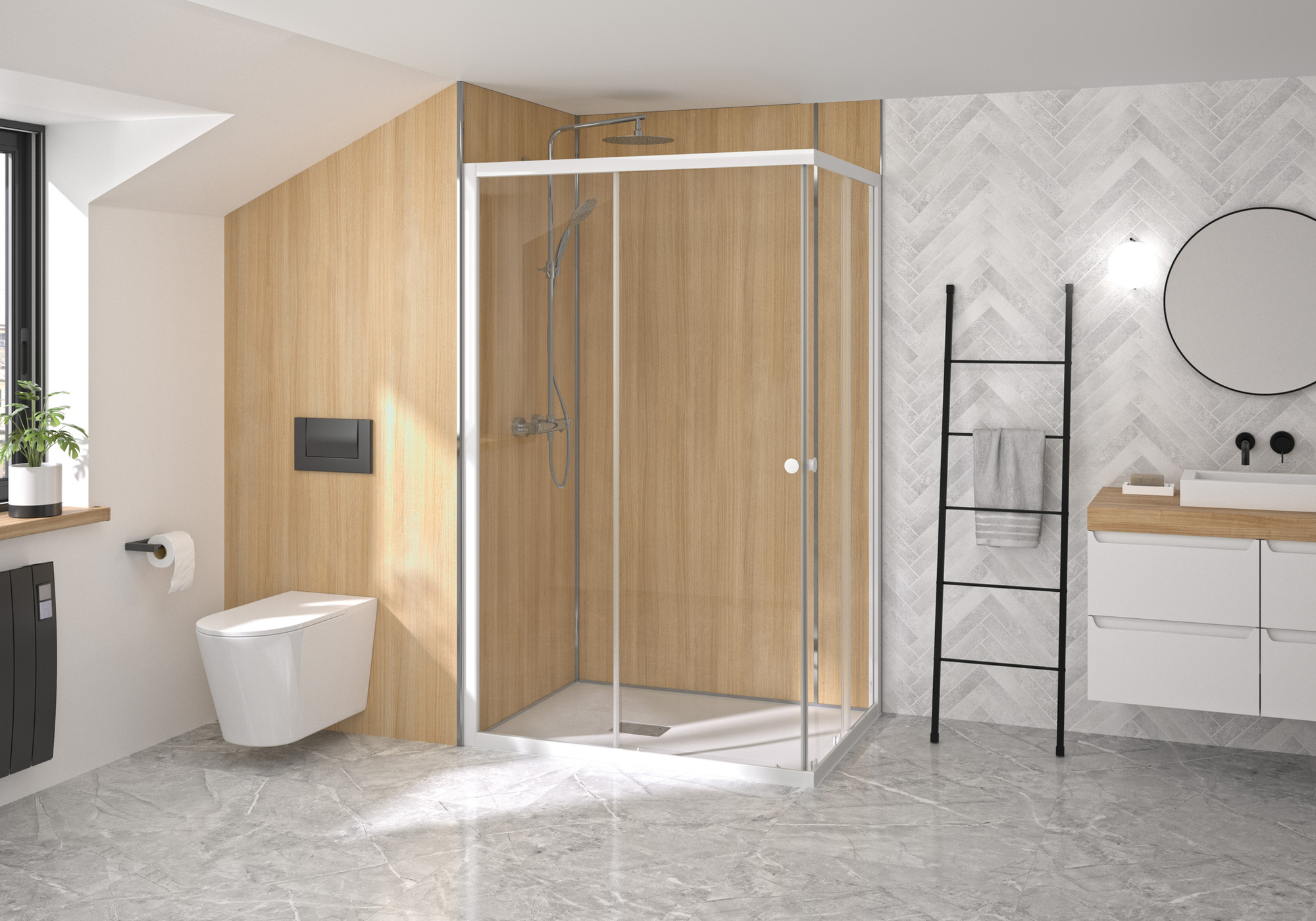 Paroi de douche SUPRA III A 90 cm accès d'angle coulissant gauche fixe droite KINEDO PA1582BTND