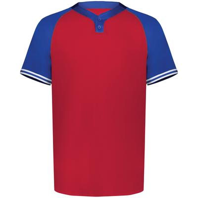 Augusta Sportswear 6906 Athletic Youth Cutter+ Henley Jersey T-Shirt in Scarlet/Royal size Small | Polyester/Spandex Blend