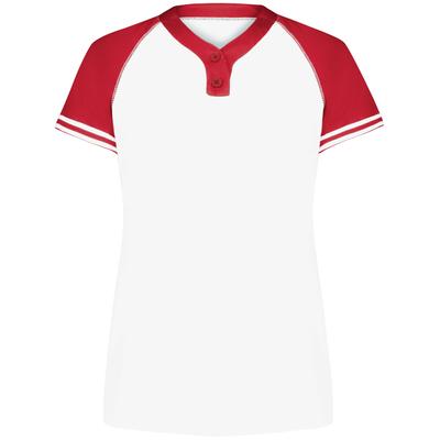 Augusta Sportswear AS6917 Athletic Women's Cutter+ Henley Jersey T-Shirt in White/Scarlet size Small | Polyester/Spandex Blend 6917