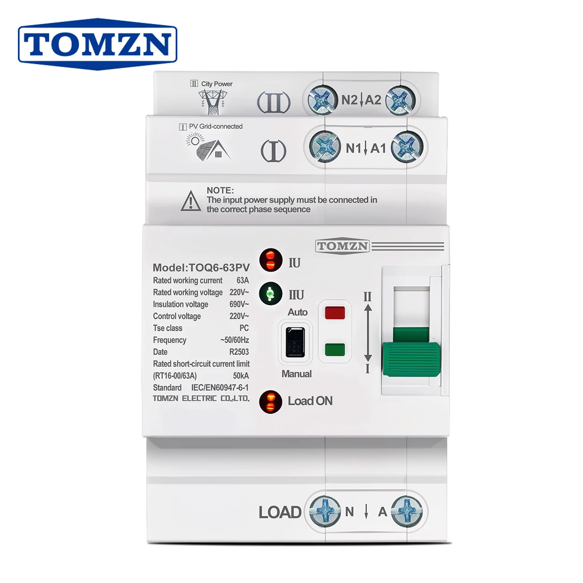TOMZN DIN-Schiene ATS L N 220 V Kleine Dual Power Automatische Übertragung Elektrische Wahlschalter Unterbrechungsfreie 2P 63A TOQ6 PV Image
