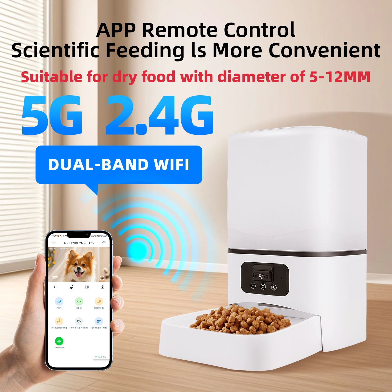6L intelligenter automatischer Katzenfutterautomat mit Nachtsichtkamera, Trockenfutter, Video, Haustier, intelligente Sprachaufzeichnung, Futterautomat für Katzen und Hunde Image