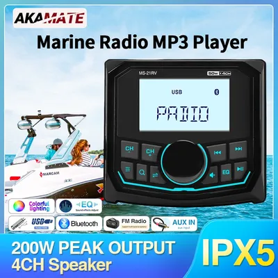 Marine-Radio, MP3-Player, wasserdicht, Bluetooth, AUX, FM, AM, Musik, Medien, Video-Player, farbige Hintergrundbeleuchtung für Erntes, ATV, UTV, SPA, RZR Image