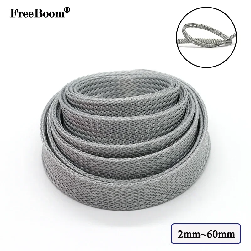 1 ~ 50 m graue PET-Geflechthülse, 2/4/6/8/10/12/14/16/20/25/30/35/40/50/60 mm, hochdichte Schlangenhaut-Kabelhülle, Geflecht für Drähte Image