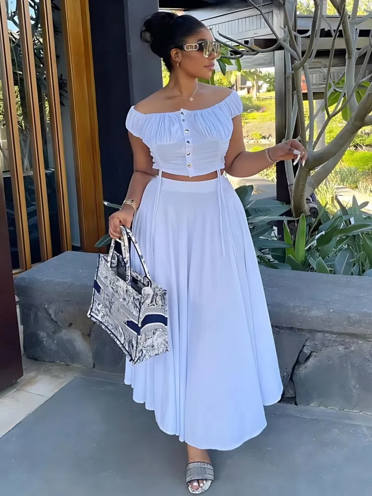 2-teiliges Set für Frauen, eleganter Anzug, sexy, schlankes, kurzes Oberteil und langer Rock, zweiteiliges Set, Sommer-Damenmode-Röcke, solides Outfit Image