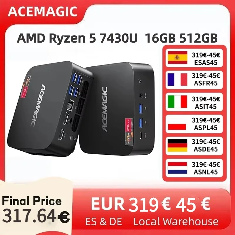 ACEMAGIC Mini-PC AMD Ryzen 5 7740U 16 GB DDR4 512 GB NVME SSD Mini-Computer 4K Triple Display WiFi6 BT5.2 für Gaming/Büro/Zuhause Image