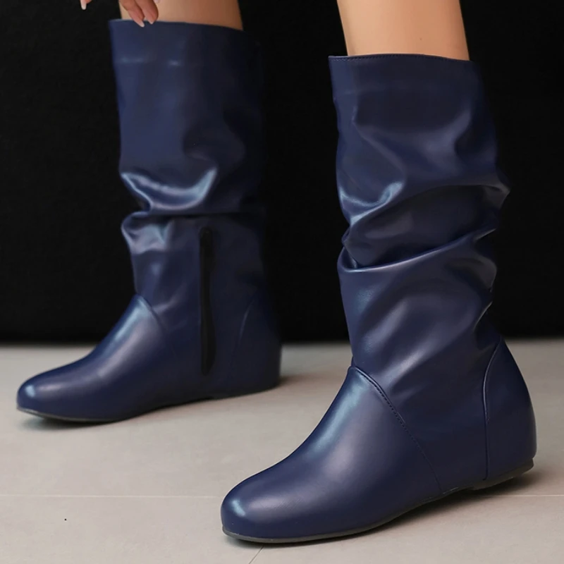 Modische mittelhohe Stiefel für Damen, bequem, höhenvergrößernd, kurzer Stiefel, Blau, Rot, Schwarz, Weiß, Schuhe, Schuhe für Damen, große Größe 50